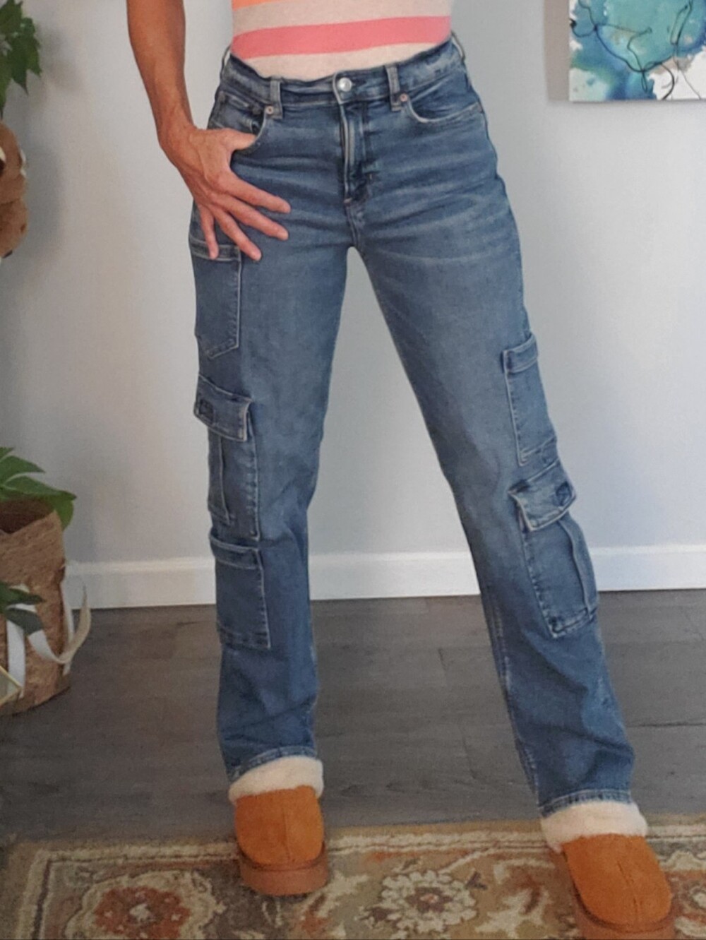 AMERICAN EAGLE Super High Rise Baggy Straight Cargo Jeans 4